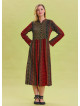 Patterned Crew Neck Button Detailed Brick Long Sleeve Dress 4445